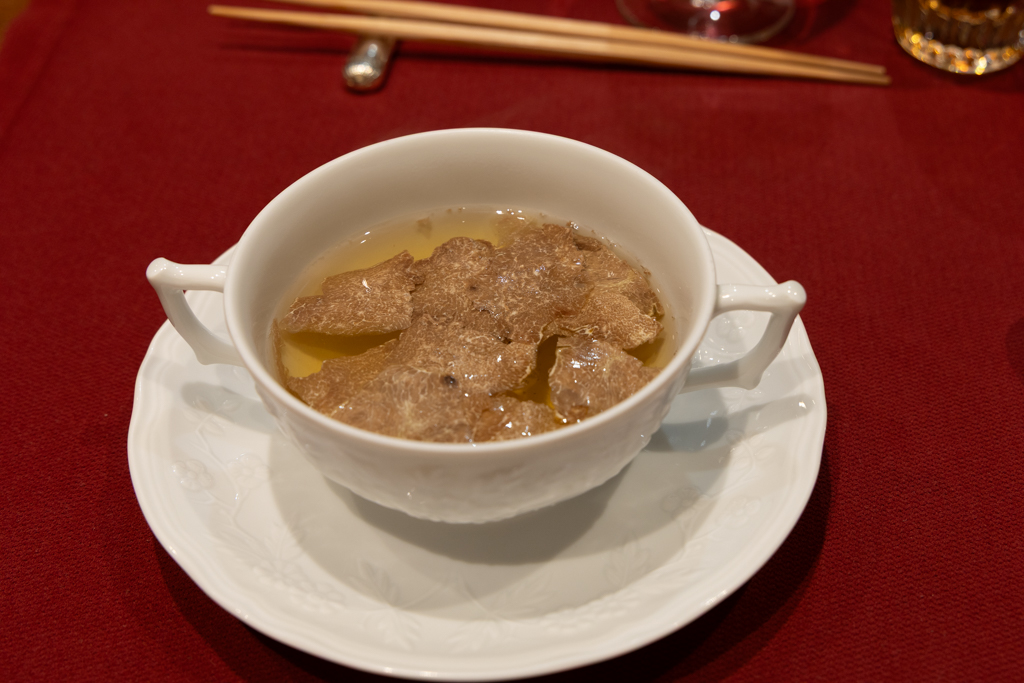 Beef consomme, white truffles
